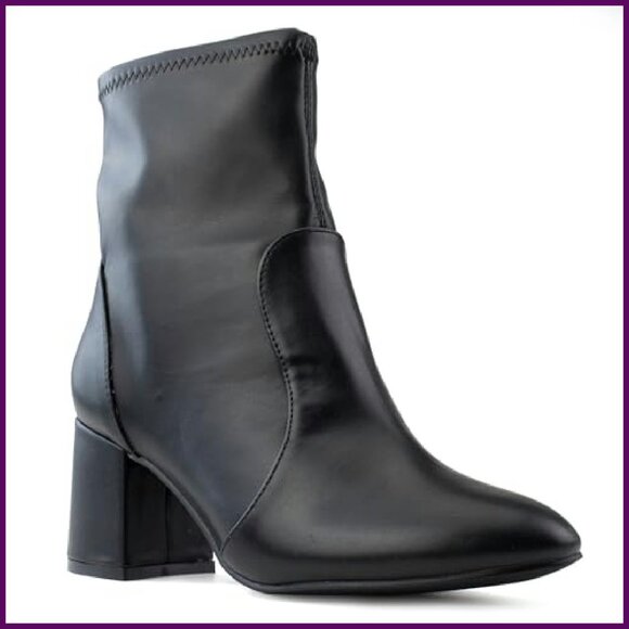 Wide Width Block Heel Ankle Boots - Plus Size Friendly Vegan Material - Picture 2 of 6